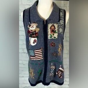 Victoria Jones Winter Christmas Novelty Zip Rabbit Hair Sweater Vest Woman’s S